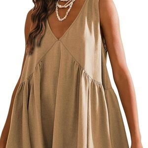 Womens Summer Sleeveless Mini Dress Casual Loose V Neck Sundress with Pockets